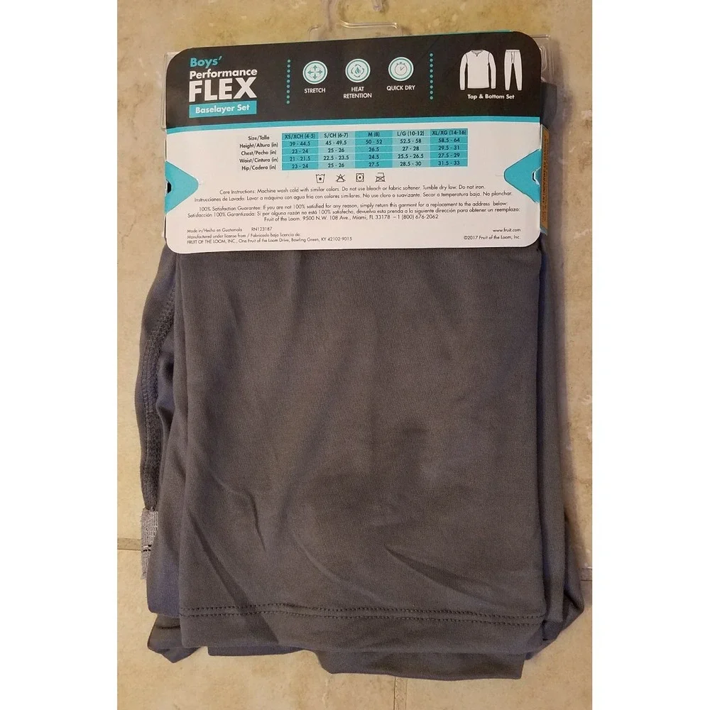 New Fruit of the Loom Boys Performance Flex Baselayer Set Soft Grey S (6/7) - Picture 2 of 4